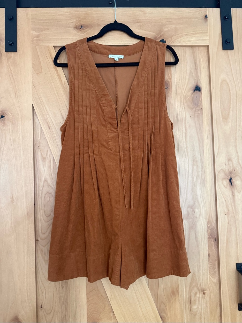 Wishlist Rust Brown Corduroy Sleeveless Tunic Romper, Pockets, Camel, NEW
